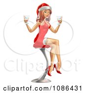 Clipart Sexy Christmas Pinup In A Santa Hat And Red Dress Sitting With Drinks Royalty Free Vector Illustration by AtStockIllustration