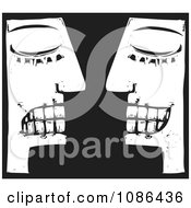 Poster, Art Print Of Black And White Woodcut Heads Standing Face To Face