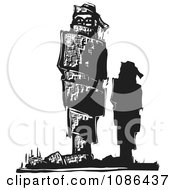 Silhouetted Man Standing By A Bound Up Statue