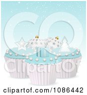 Poster, Art Print Of 3d Christmas Cupcakes With Blue Icing