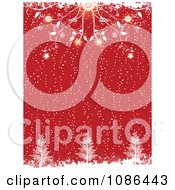Clipart Ornate Red Glowing Flourishes Above Christmas Trees In The Snow Royalty Free Vector Illustration