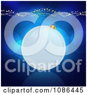 Poster, Art Print Of 3d Transparent Christmas Bauble On Blue With Flares Nad Gold Waves