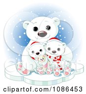 Cute Christmas Polar Bear Family Cuddling In The Snow