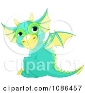 Poster, Art Print Of Cute Baby Green Dragon Sitting And Looking Back