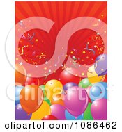 Poster, Art Print Of Party Balloon Background With Confetti And Red Rays