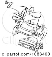 Poster, Art Print Of Outlined Christmas Elf Losing Control Of A Sled