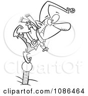 Clipart Outlined Christmas Elf Standing On A Pole And Keeping A Look Out Royalty Free Vector Illustration