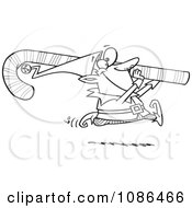 Clipart Outlined Christmas Elf Carrying A Candy Cane Royalty Free Vector Illustration
