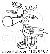Clipart Outlined Christmas Reindeer With Strapped Rockets Royalty Free Vector Illustration