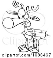 Poster, Art Print Of Outlined Christmas Reindeer With Strapped Rockets