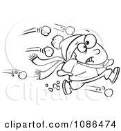 Poster, Art Print Of Outlined Outnumbered Boy Running From Snowballs