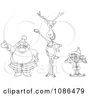 Poster, Art Print Of Outlined Santa Reindeer And Christmas Elf