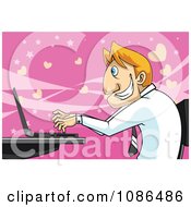 Caucasian Businessman Visiting An Online Dating Website Over Pink