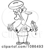 Clipart Outlined Diehard Football Fan Woman With Fast Food Royalty Free Vector Illustration