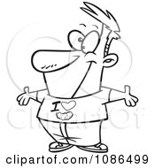 Clipart Outlined Man Wearing An I Love Pickles Shirt Royalty Free Vector Illustration