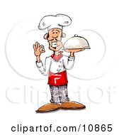 Male Chef In A Chefs Hat Holding A Serving Platter Clipart Picture by Spanky Art #COLLC10865-0019