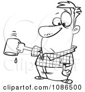 Clipart Outlined Businessman Turning Out His Last Drop Of Coffee Royalty Free Vector Illustration