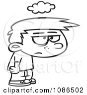 Clipart Outlined Grumpy Boy Under A Cloud Of Gloom Royalty Free Vector Illustration