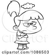Clipart Outlined Grumpy Girl With A Cloud Over Her Head Royalty Free Vector Illustration