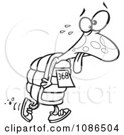 Clipart Outlined Tired Tortoise Walking In A Race Royalty Free Vector Illustration