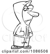 Clipart Outlined Shady Man Wearing A Hoodie Royalty Free Vector Illustration