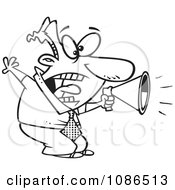 Clipart Outlined Businessman Shouting In A Megaphone Royalty Free Vector Illustration