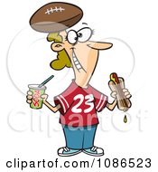 Clipart Diehard Female Football Fan With Fast Food Royalty Free Vector Illustration