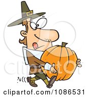Poster, Art Print Of Pilgrim Man Carrying A Pumpkin