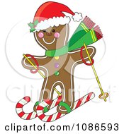 Poster, Art Print Of Christmas Gingerbread Man Skiing On Candy Canes