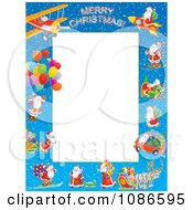 Poster, Art Print Of Frame Of Santas With Different Modes Of Transportation Around White Space