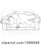 Clipart Outlined Santa Sleeping On A Couch Royalty Free Vector Illustration
