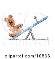 Lonely Little Bear Cub On A Seesaw Teeter Totter On A Playground Waiting For Someone To Play With Clipart Picture