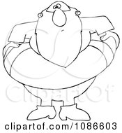 Clipart Outlined Santa With A Life Buoy Royalty Free Vector Illustration