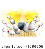 Clipart 3d Bowling Ball Smashing Into Pins In A Lane Royalty Free Vector Illustration