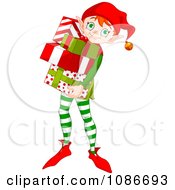 Poster, Art Print Of Christmas Elf Carring Wrapped Gifts