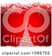 Poster, Art Print Of White Spiral Christmas Tree Over Red Snowflake Grunge