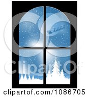 Poster, Art Print Of Window With A Scene Of Santa And His Reindeer Flying