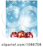 Poster, Art Print Of 3d Blue Snowy And Red Star Christmas Bauble Background