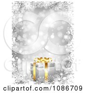 Poster, Art Print Of 3d Silver Christmas Gift And Snowflake Background