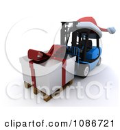 Poster, Art Print Of 3d Christmas Delivery Gift On A Blue Forklift