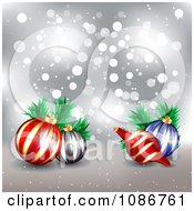 Poster, Art Print Of 3d Silver Sparkle Christmas Background With Ornaments