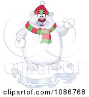 Clipart Waving Chubby Polar Bear Standing On Ice Royalty Free Vector Illustration by yayayoyo
