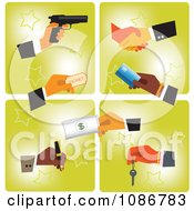 Clipart Business Hands With A Gun Ticket Card Cash Pen Key And Shaking Royalty Free Vector Illustration