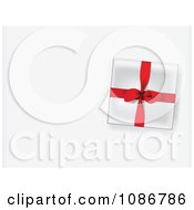 Poster, Art Print Of 3d Gift Box With A Red Ribbon On A Shaded Background With Copyspace