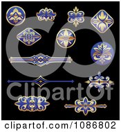 Poster, Art Print Of Gold And Blue Flourish Rule And Border Design Elements
