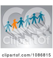 Poster, Art Print Of Orange Paper Person Holding Hands With Blue People