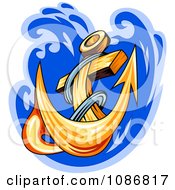 Poster, Art Print Of Gold Anchor Splashing Into Blue Water