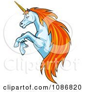 Poster, Art Print Of Rearing Unicorn With Orange Hair