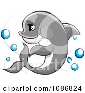 Poster, Art Print Of Gray Dolphin Swimming With Bubbles
