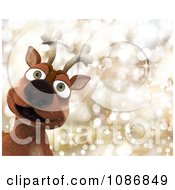 Poster, Art Print Of 3d Christmas Reindeer Over Gold Sparkles